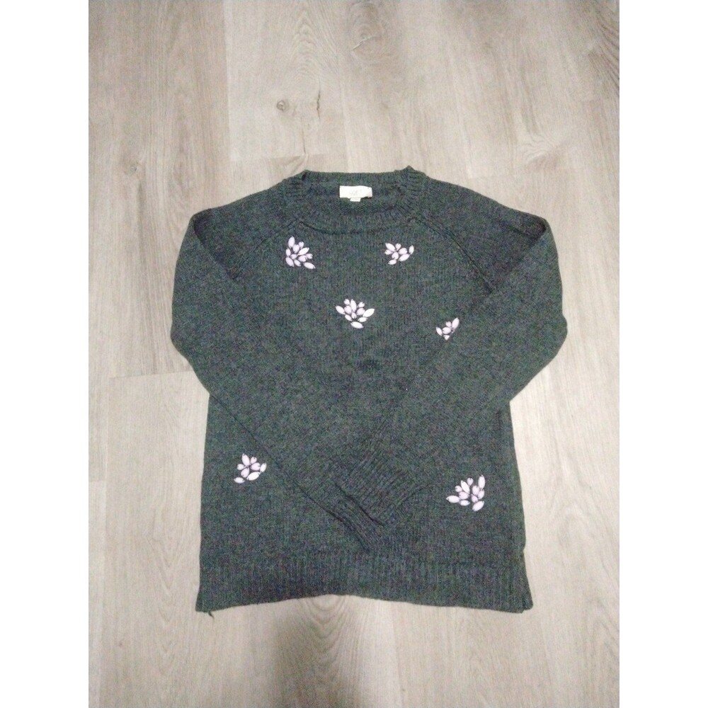 Loft Outlet Gray Crewneck Sweater Women's x-small Beaded